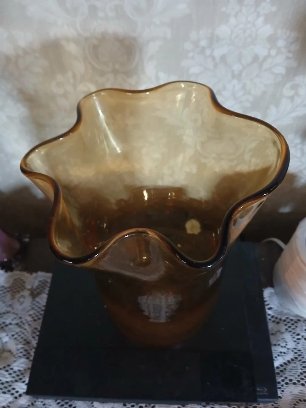 Amber Glass Fluted Vase - Elegant Home Accent
